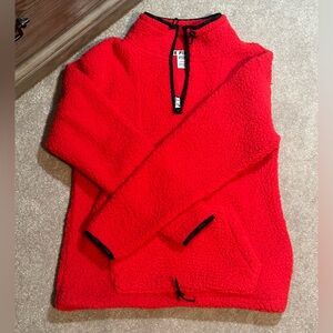 Victrorias Secret PINK Oversized 1/4 Zip Fleece Pullover Sweatshirt Red Size XS